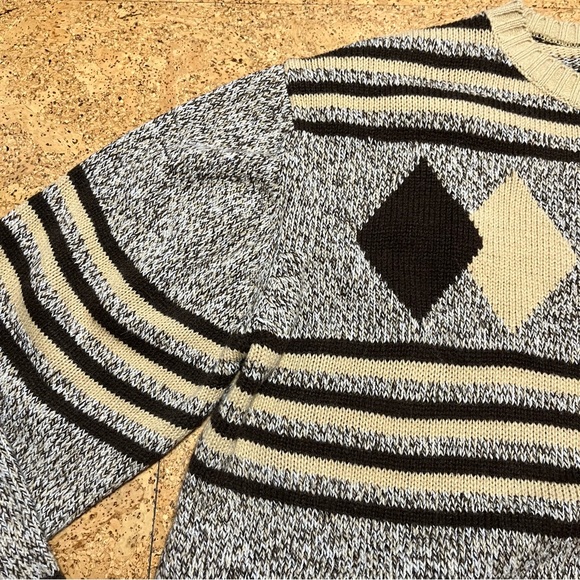 Richman Brothers Vintage Brown Diamond Striped Crew Neck Sweater Sz M - Picture 7 of 12